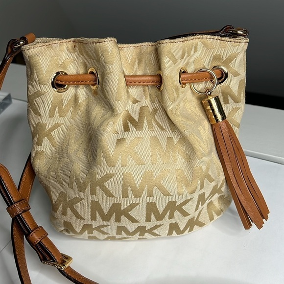 Michael Kors Tan Canvas Logo Crossbody Bag - Picture 3 of 13